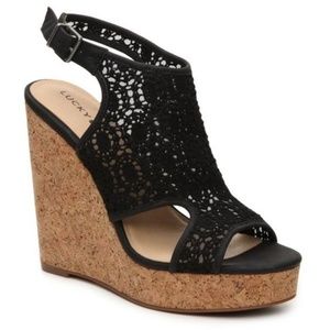 NWOT Lucky Brand Crochet Wedge Sandal Platform